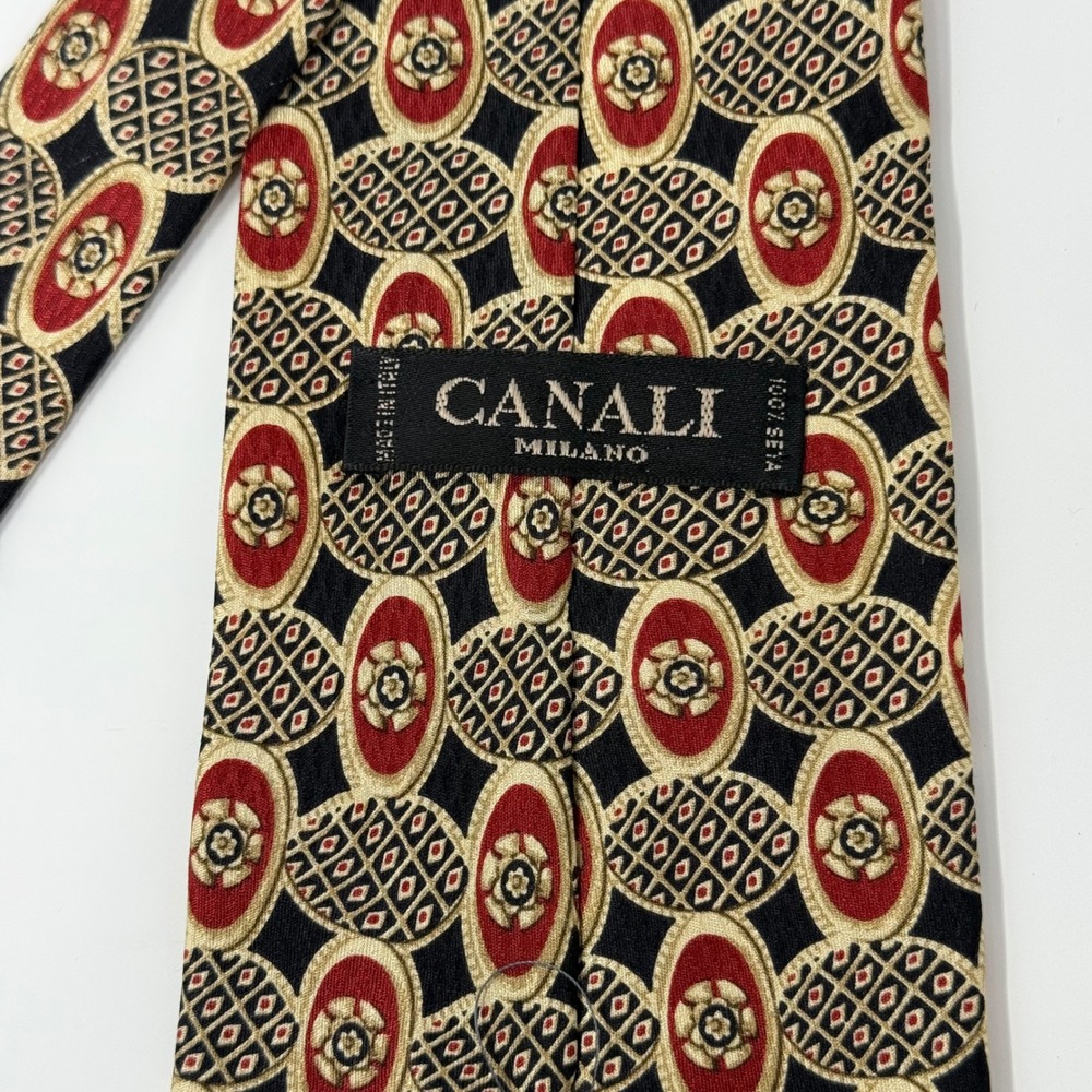 Canali Milano Necktie 100% Silk‎ Geometric Floral Pattern Italy Made Men's - Picture 4 of 5